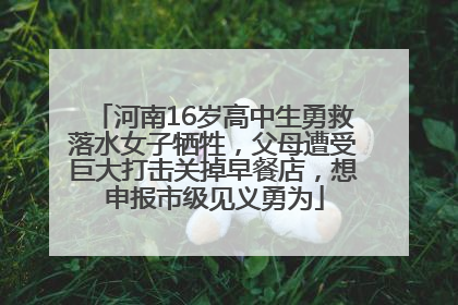 河南16岁高中生勇救落水女子牺牲，父母遭受巨大打击关掉早餐店，想申报市级见义勇为